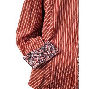 Bogosse Shirt Mens XL 5 Red Stripe Stitched Flip Cuffs Long Sleeve Button Up